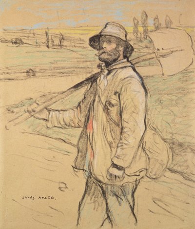 Workman, går till vänster, med en spade över sin högra axel av Jules Adler
