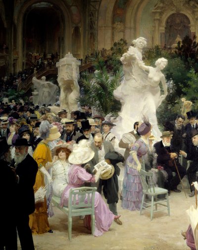 Belle epoque: "" En fredag i Salon des artistes francais""" Mondanites under konstutställningen på Grand Palais i Paris. Detalj. Målning av Jules Alexandre Grun (1868-1934) 1911 Rouen. Museum of Fine Arts av Jules Alexandre Gruen or Grun