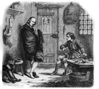 Pierre Corneille (1606-1684) hos räddaren. Gravyr av Jules Duvaux av Jules Antoine (after) Duvaux