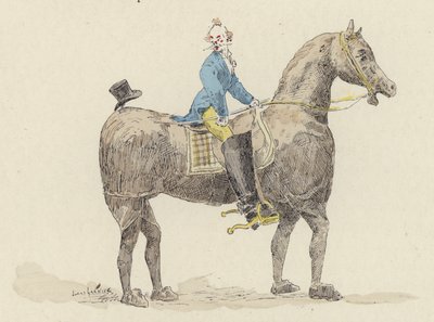 Clown på kostymhäst (färg litho) av Jules Arsene (after) Garnier
