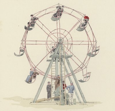 Fairground hjul (färg litho) av Jules Arsene (after) Garnier