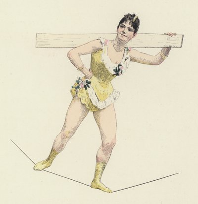 High-wire artiste (färg litho) av Jules Arsene (after) Garnier