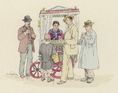 Lemonadförsäljare på mässan (färg litho) av Jules Arsene (after) Garnier