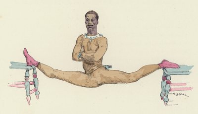 Manlig gymnast som gör splittringarna (färg litho) av Jules Arsene (after) Garnier