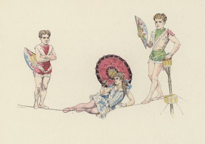 Tightrope artister (färg litho) av Jules Arsene (after) Garnier