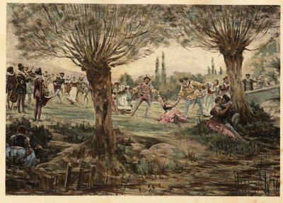 Dansare och musiker under Mardi Gras-festen. Gargantua. illustration av Jules Garnier. I "Rabelais et l