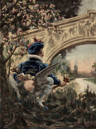 Gargantua torkar rumpan på en gås. Gargantua. Illustration av Jules Garnier. I "Rabelais och Jules Garniers verk" av Jules Arsene Garnier