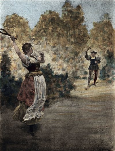 Man och kvinna spelar griesche (grekiska). Gargantua. Illustration av Jules Garnier. I "Rabelais et l