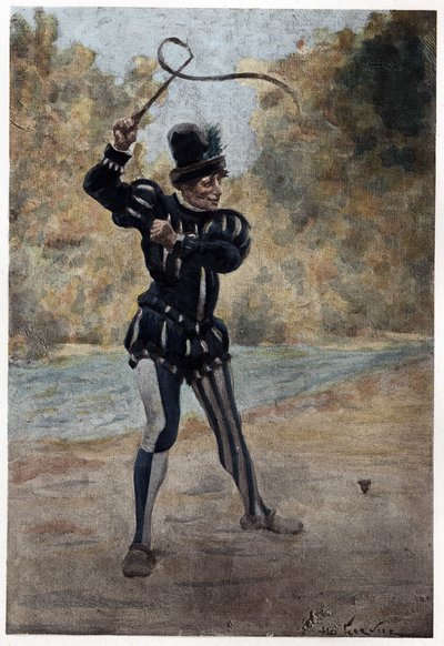 Man spelar snarkning (snarkning). Gargantua. Illustration av Jules Garnier. I "Rabelais och Jules Garniers verk". av Jules Arsene Garnier