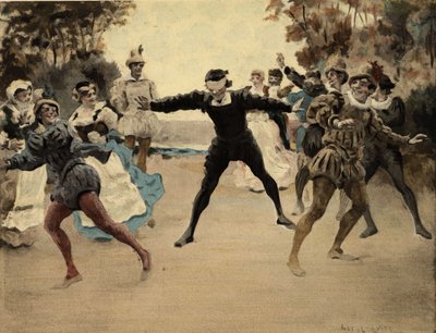 Män och kvinnor spelar colin maillard. Gargantua. Illustration av Jules Garnier. I "Rabelais et l