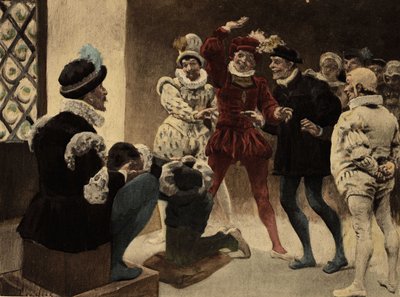 Män som spelar chapifou (tält). Gargantua. Illustration av Jules Garnier. I "Rabelais och Jules Garniers verk". av Jules Arsene Garnier