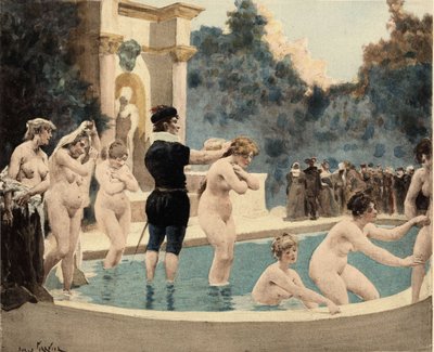 Gamla kvinnor som dyker ner i vattnet och kommer upp igen. Kungadömet Entelechie. Pantagruel. llustration av Jules Garnier. I "Rabelais et l