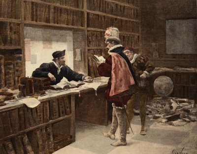 Pantagruel i bokhandeln Saint Victor i Paris. Pantagruel. Illustration av Jules Garnier. I "Rabelais et l