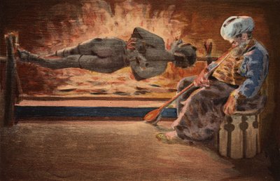 Panurge bevakas av en turk som har somnat. Pantagruel. Illustration av Jules Garnier. I "Rabelais et l