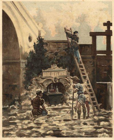 Bonden Jean Audeau upptäcker en broschyr som berättar historien om Gargantua. Gargantua. Illustration av Jules Garnier. I "Rabelais och Jules Garniers verk" av Jules Arsene Garnier