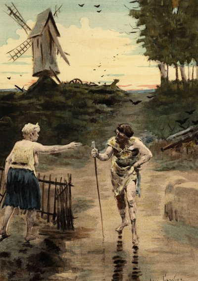 Picrochole, kung av Lerne, flyr och sårar och vänder sig till en gammal tungviktare. Gargantua. illustration av Jules Garnier. I "Rabelais och Jules Garniers verk" av Jules Arsene Garnier