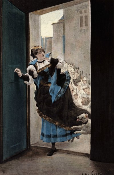 Kvinnan som Panurge är förälskad i går hem jagad av hundar. Pantagruel. Illustration av Jules Garnier. I "Rabelais et l