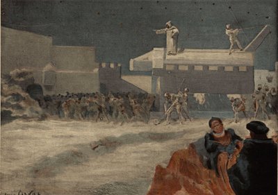 Arbetarna som bygger den stora suggan på order av Frere Jean, sitter på den. Pantagruel. illustration av Jules Garnier. I "Rabelais och Jules Garniers verk" av Jules Arsene Garnier