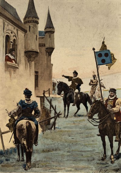 Ulrich Gallet, utsänd av Grandgousier, Gargantuas far, som ber att få tala med Picrochole, kung av Lerne. Gargantua. llustration av Jules Garnier. I "Rabelais et l