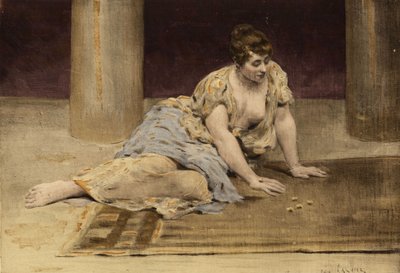 Kvinna spelar sagospel (bord). Gargantua. llustration av Jules Garnier. I "Rabelais och Jules Garniers verk" av Jules Arsene Garnier