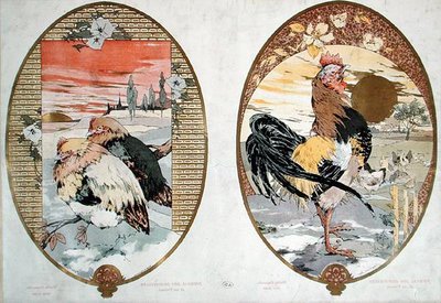 Tupp och kycklingar, design för en skärm, ca 1900 (färg litho) av Jules Auguste Habert Dys