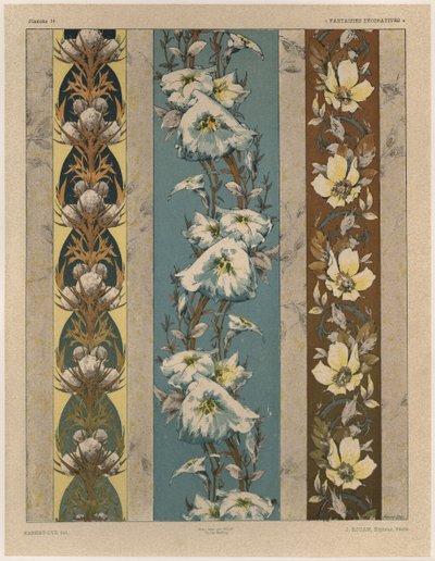 Blommor, tavla 18, illustration från "Fantaisies decoratives", graverad av Gillot, utgiven av Jules Rouam, Librairie de l