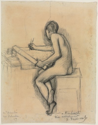 Studie av en sittande naken kvinnlig modellteckning av Jules Bastien Lepage