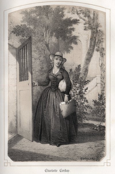 Porträtt av Charlotte Corday (1768 - 1793). i ""The illustrious women of France"" av grevinnan DROHOJOWSKA. ILLUSTRER AV DRUTS AV MM JULES OCH BAYALOS. omkring 1850. av Jules and Bayalos Aime de David