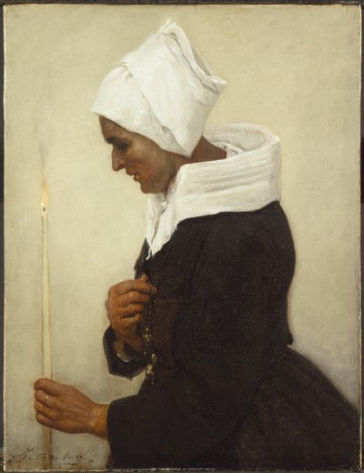 Bretonsk bondkvinna som håller en avsmalning, c.1869 av Jules Breton
