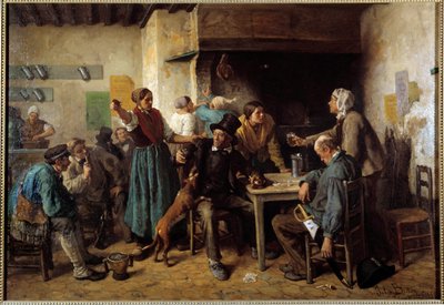 måndag. Kunder vid ett bord på ett värdshus av Jules Breton