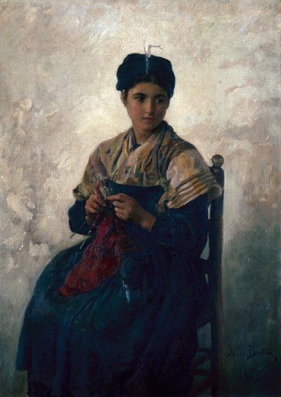 Bondflickastickning av Jules Breton