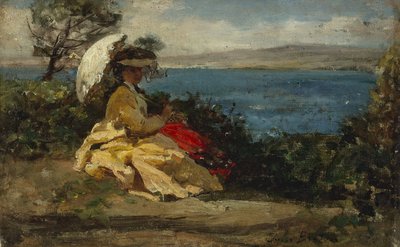 Kvinna med parasoll, Douarnenezbukten, mellan 1870 och 1875 (olja på duk) av Jules Breton