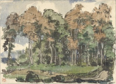 Väg i en skogsbryn, med bönder på jobbet av Jules Chadel