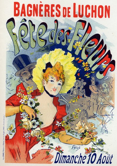 Konst. Underhållning. Blomsterfest på Bagneres de Luchon. Affisch av Jules Cheret, Frankrike, ca 1895 (affisch) av Jules Cheret