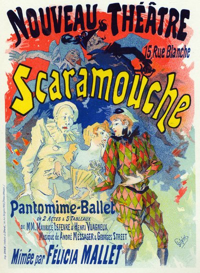 Konst. Underhållning. Scaramouche, balett av Felicia Mallet. Affisch av Jules Cheret, Frankrike, ca 1895 (affisch) av Jules Cheret