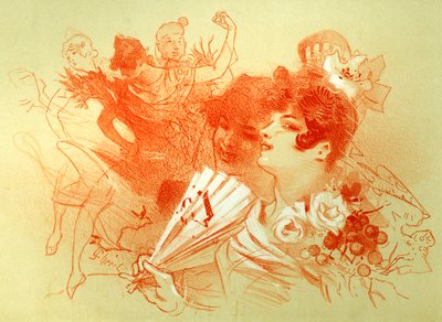 På balen - teckning (sanguine) av Jules Cheret (1836 - 1932) - unga kvinnor och dansare - dans - privat samling - av Jules Cheret