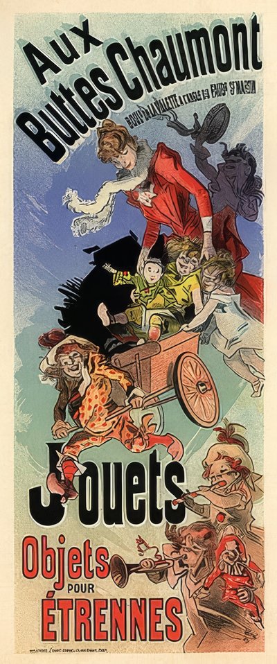 Aux Buttes Chaumont. Reklamaffisch för en leksaksaffär. Omkring 1900 av Jules Cheret
