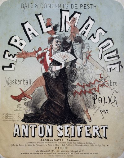 Ball and concert of Pesth: the masked ball (Maskenball, berömd polka av Anton Seifert) - affisch av Jules Cheret, n.d. av Jules Cheret