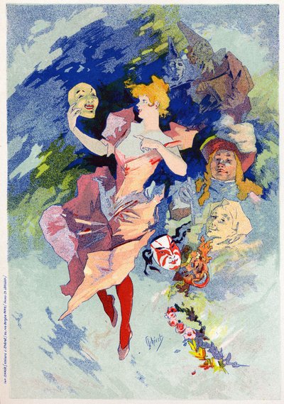 Komedi allegori, sent 1800-tal (illustration) av Jules Cheret