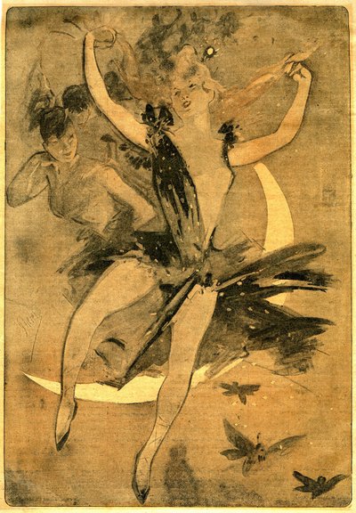 Teckning av Jules Cheret som illustrerar "" Lulu"" av Felicien Champsaur, roman och pantomim i en akt (1900) som iscensätter en clowndansös. "Lulu"" anses vara ett av de bästa exemplen på vad som i Frankrike har kallats "cirkuslitteraturen". av Jules Cheret