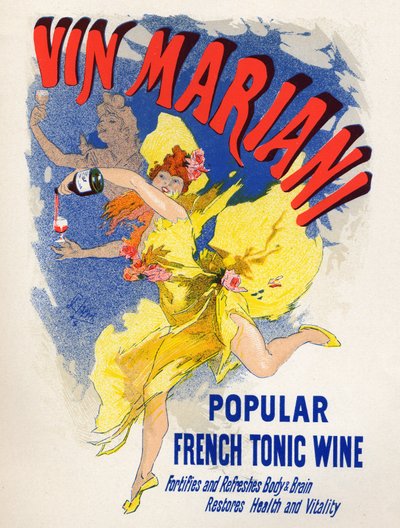 Mat och dryck. Mariani French Tonic Wine (första kokavinet). Affisch av Jules Cheret (1836-1932), Frankrike av Jules Cheret