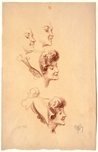 Vier Studien eines Frauenkopfes av Jules Cheret
