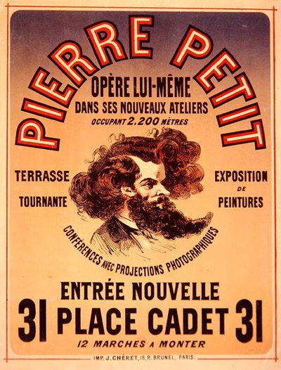 Affisch som annonserar Pierre Petits nya studior av Jules Cheret