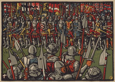 Schweizarnas seger över österrikarna i slaget vid Sempach, 9 juli 1386 (färg litho) av Jules Courvoisier