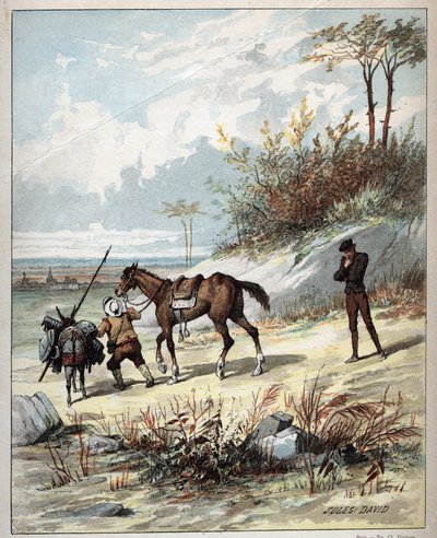 Don Quijote och Sancho Panza - Illustration av Jules David (1808Ð1892) från Histoire de Don Quixote (Don Quijote) - 1887 - av Miguel de Cervantes Saavedra (1547-1616) - av Jules David