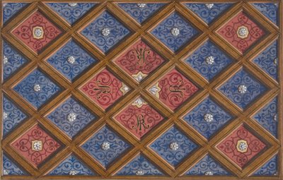 Design för ett inkapslat tak med målade initialer: SRI , 1840-97. Skapare: Jules-Edmond-Charles Lachaise, Eugène-Pierre Gourdet. av Jules Edmond Charles Lachaise and Eugène Pierre Gourdet