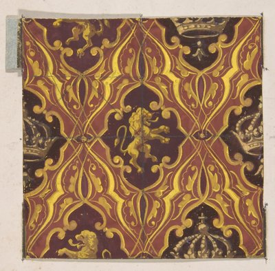 Design för tapeter med skenande lejon och kronor, 1830-97. Skapare: Jules-Edmond-Charles Lachaise, Eugène-Pierre Gourdet. av Jules Edmond Charles Lachaise and Eugène Pierre Gourdet