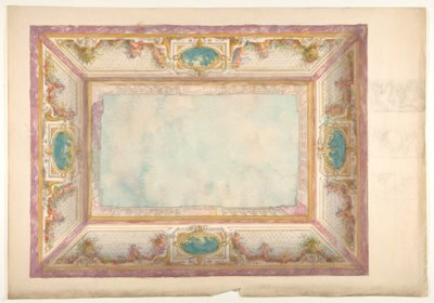 Design för ett tak med trompe loeil balustrad och putti av Jules Edmond Charles Lachaise