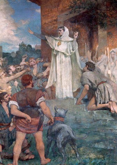 Ste Genevieve lugnar Parisborna av Jules Elie Delaunay