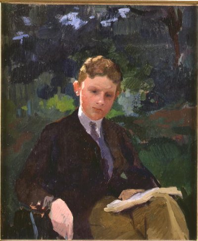 Porträtt av Marcel Renoux i åldern cirka 13 eller 14, läsning av Jules Ernest Renoux